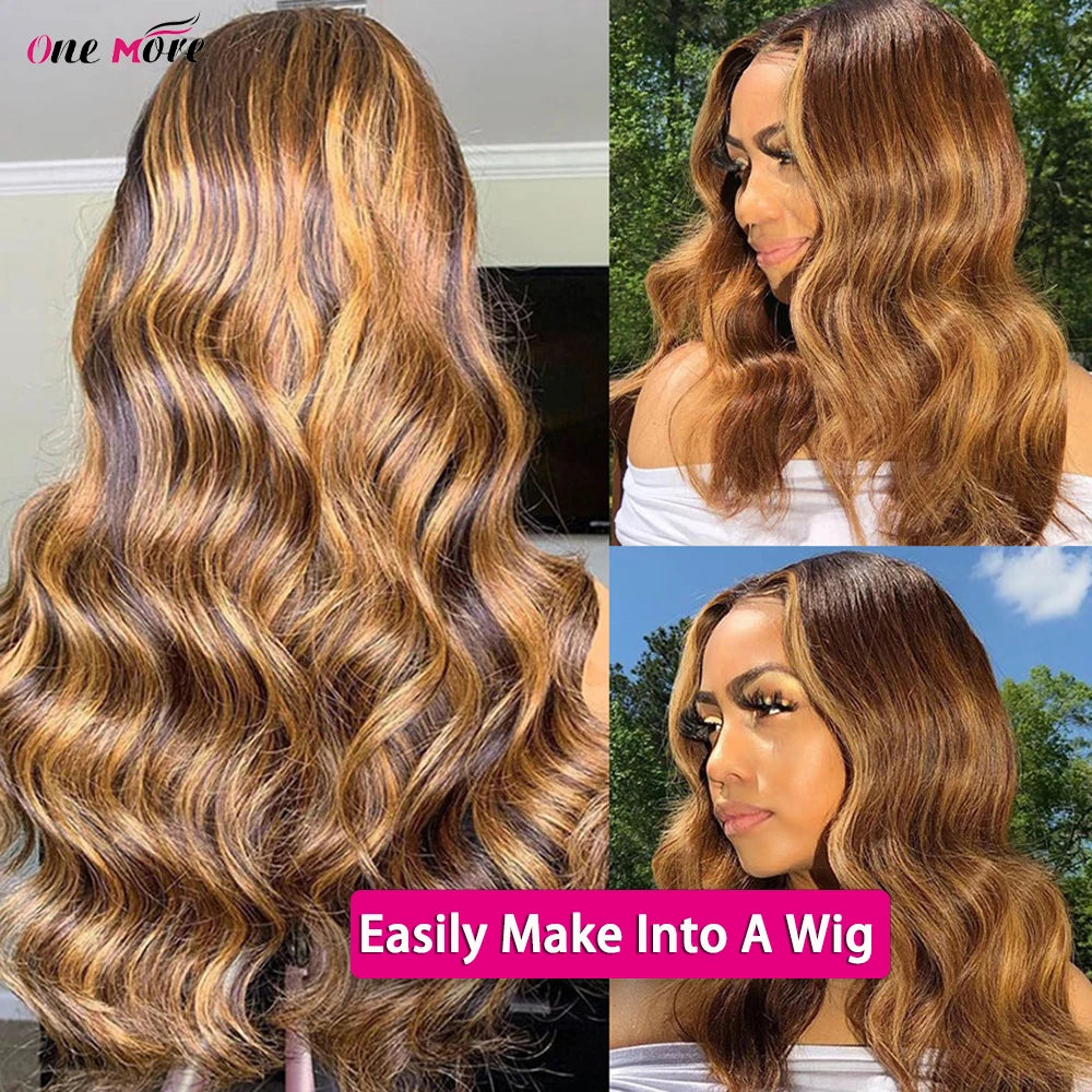 5x5 Closure With Bundles Honey Blonde Body Wave Bundles With Closure Ombre Colored Highlight Human Hair Bundles With Closure