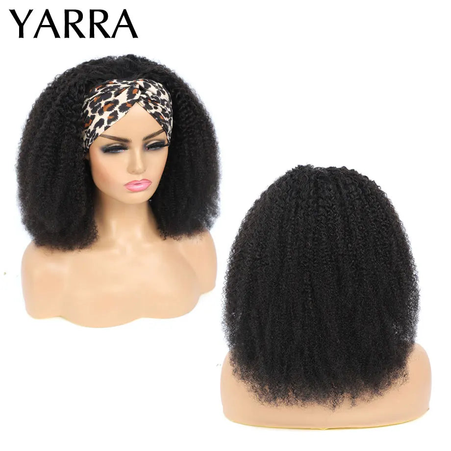 Afro Kinky Curly Human Hair Headband Wigs For Black Women 180% Density Human Hair Brazilian Remy Full Machine Made Hair YARRA