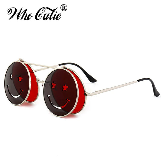 Round Flip Up Sunglasses Women Men Vintage Retro Metal Frame Red Yellow Clip On Funny Sun Glasses