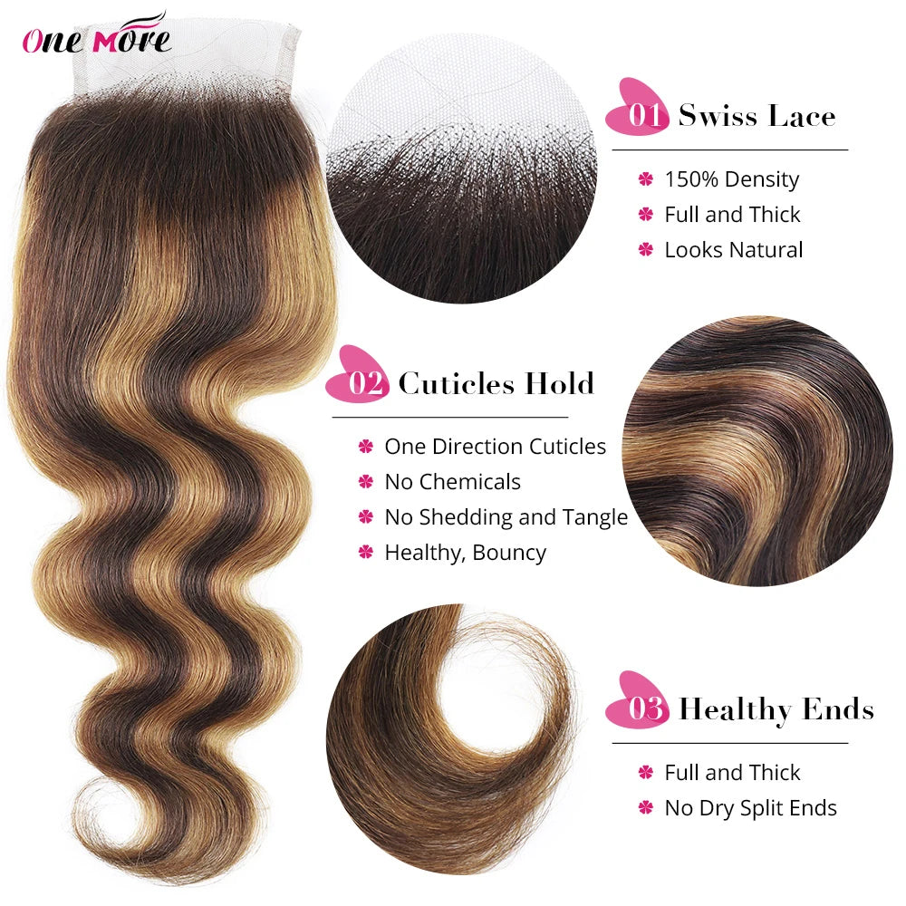 5x5 Closure With Bundles Honey Blonde Body Wave Bundles With Closure Ombre Colored Highlight Human Hair Bundles With Closure