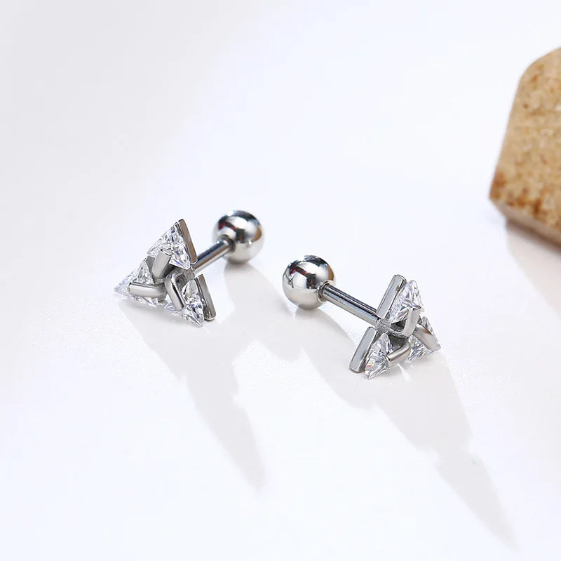 Stud Earring, Triangle Pierced Crystal Zircon Stud Earrings, Stainless Steel Tiny Minimalist Studs for Men Women Jewelry