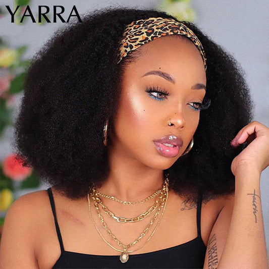 Afro Kinky Curly Human Hair Headband Wigs For Black Women 180% Density Human Hair Brazilian Remy Full Machine Made Hair YARRA