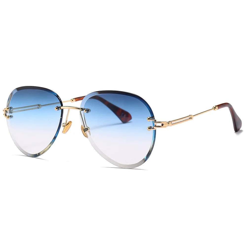 Fashion Blue Rimless Sunglasses Brand Design UV400 Luxury Aviation Sun Glasses Cutting Lens Gradient Shades