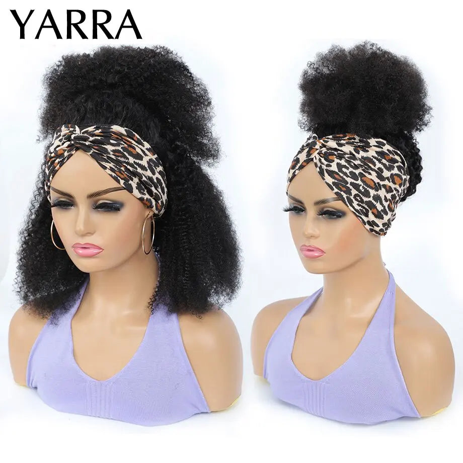 Afro Kinky Curly Human Hair Headband Wigs For Black Women 180% Density Human Hair Brazilian Remy Full Machine Made Hair YARRA