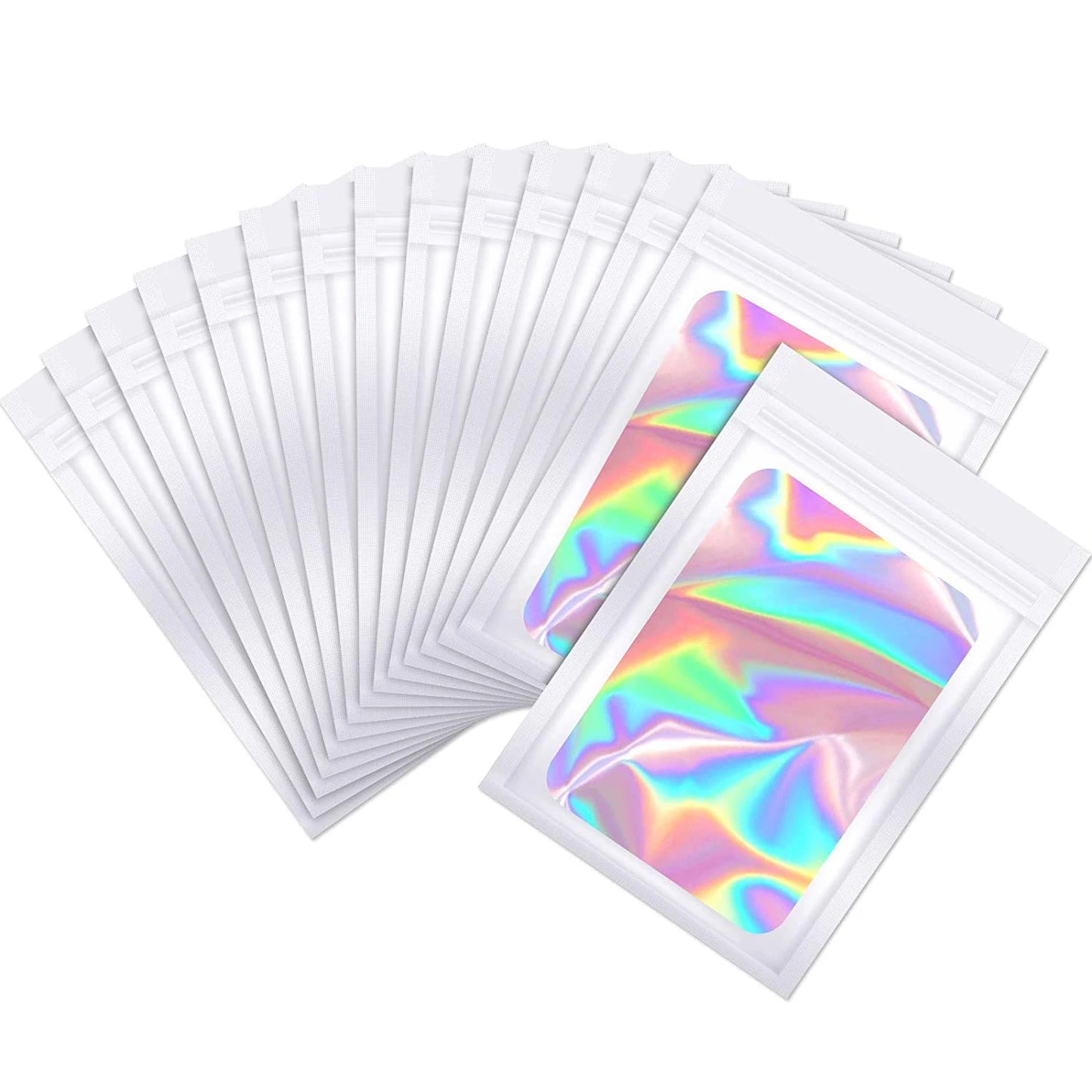 100 Pc Smell Proof Mylar Bags Resealable Odor Proof Bags Holographic Packaging Pouch Bag With Clear Window For Food