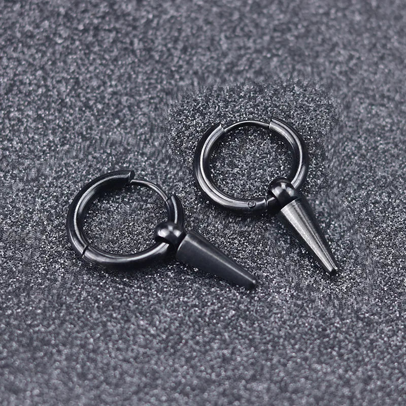 Rock Cone Pendant Hoop Earrings Female Male Stainless Steel Jewelry