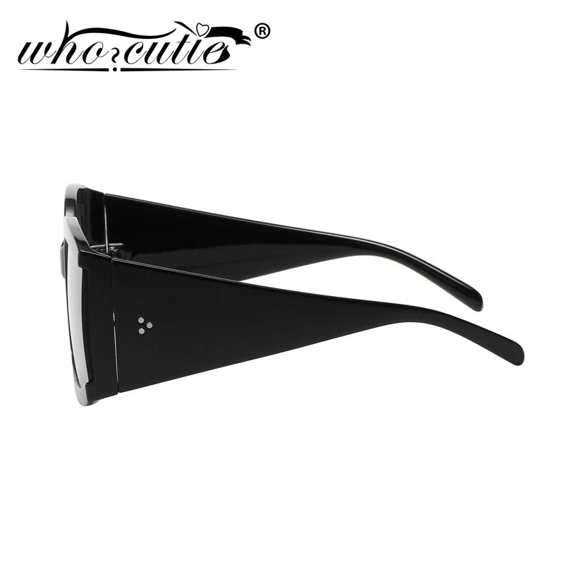 Oversize Square Brand Sunglasses White Silver Mirror Rivet Sun Glasses Luxury