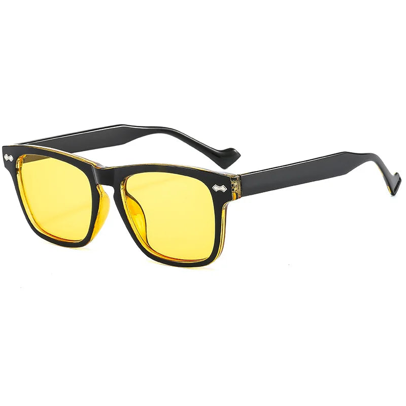 Classic Square Sunglasses Men Women Brand Design Rivet Frame Yellow Night Vision Anti-glare