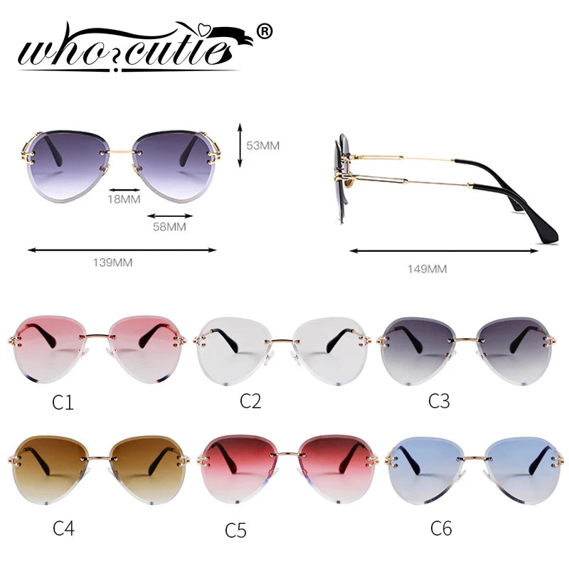 Fashion Blue Rimless Sunglasses Brand Design UV400 Luxury Aviation Sun Glasses Cutting Lens Gradient Shades