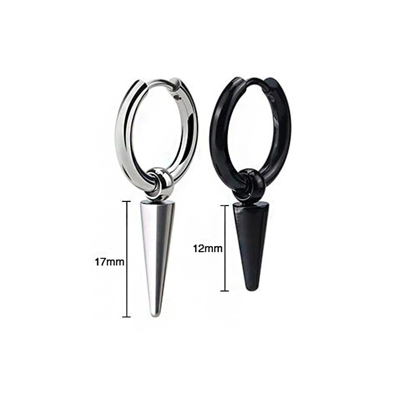 Rock Cone Pendant Hoop Earrings Female Male Stainless Steel Jewelry