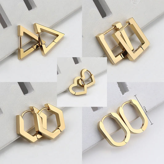 Stainless Steel 3 Color Mini Geometric Trendy Hoop Earrings For Women Men Fashion