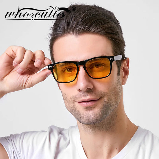 Classic Square Sunglasses Men Women Brand Design Rivet Frame Yellow Night Vision Anti-glare