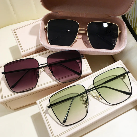 Sunglasses Oversized Brand Design Vintage Square Metal Frame Fashion Gradient Lens Sun Glasses