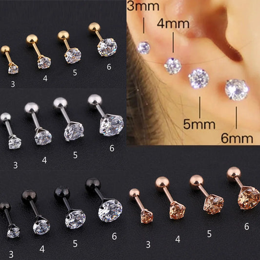 1 pcs Medical Stainless steel Crystal Zircon Ear Studs Earrings For Women/Men Jewelry