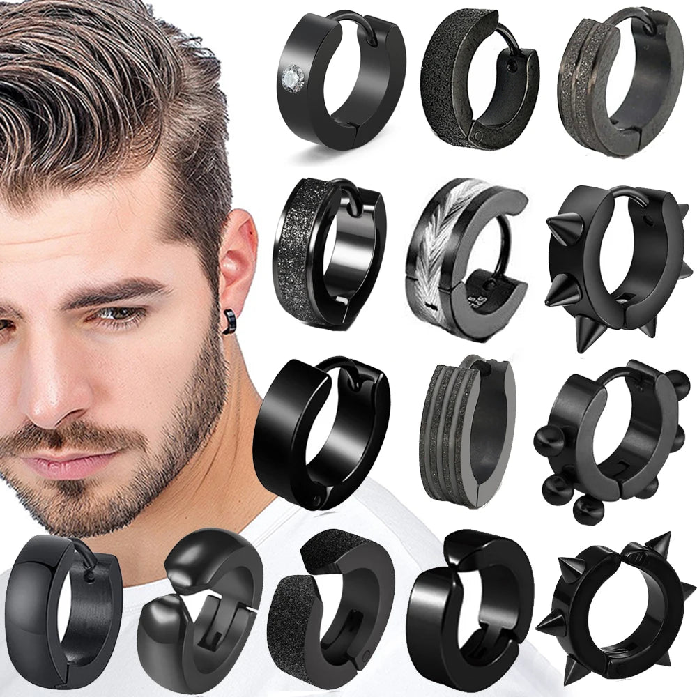 1 Pair Titanium Steel Ear Clip/Ear Stud Earrings For Men Women Black Pierced/No Pierced Jewelry