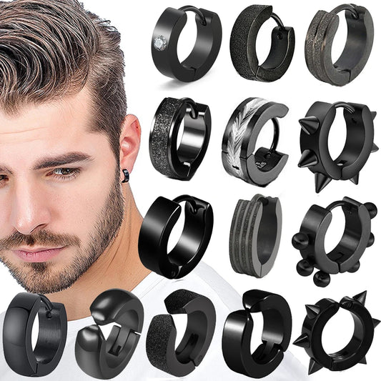 1 Pair Titanium Steel Ear Clip/Ear Stud Earrings For Men Women Black Pierced/No Pierced Jewelry