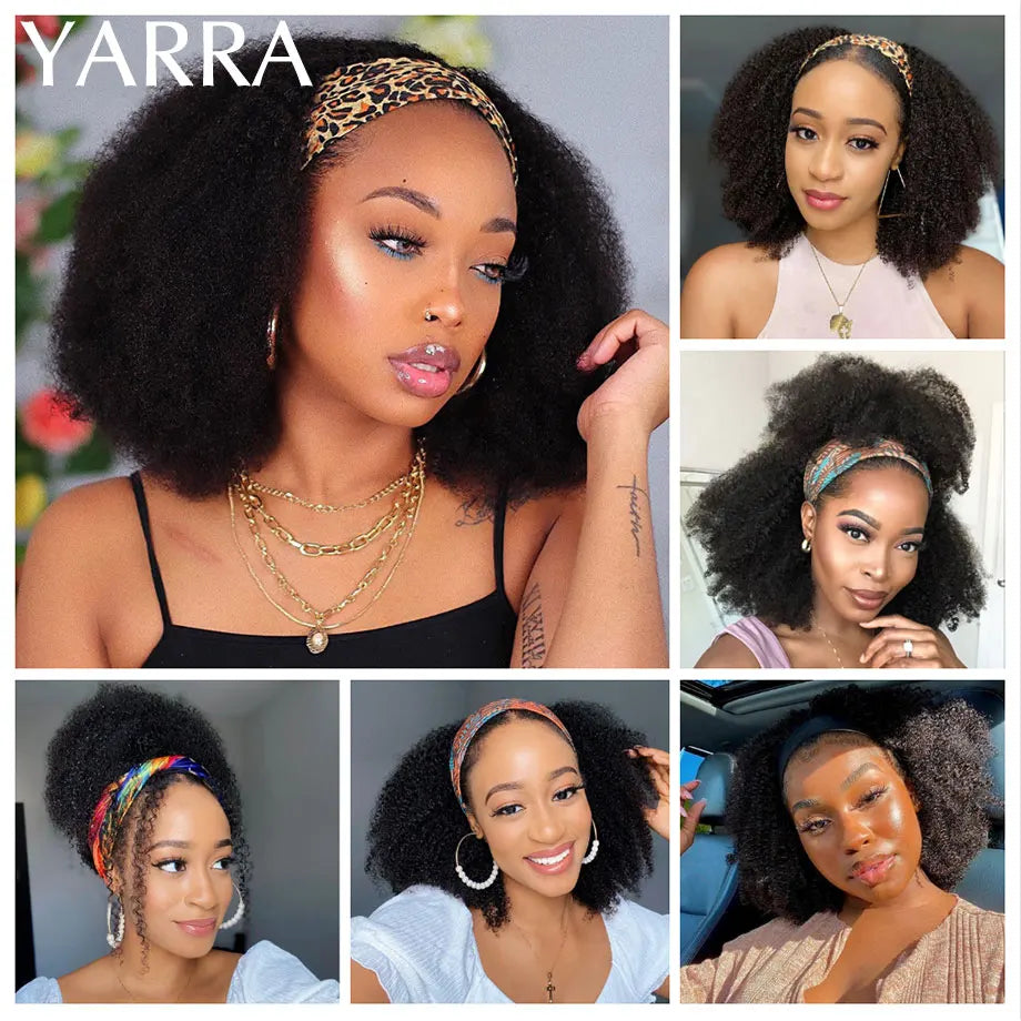 Afro Kinky Curly Human Hair Headband Wigs For Black Women 180% Density Human Hair Brazilian Remy Full Machine Made Hair YARRA