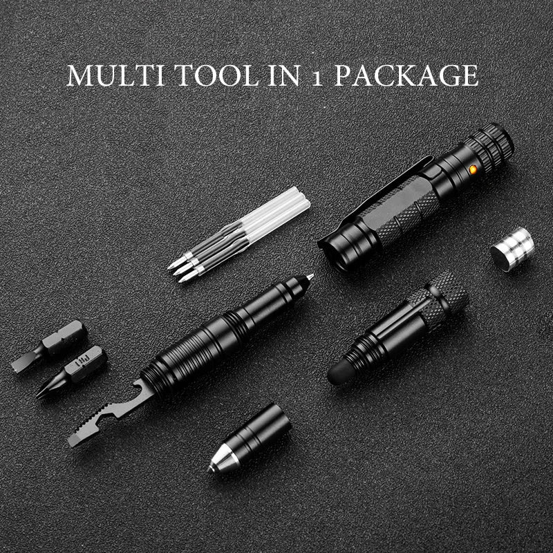 10-In-1 Multi Function Tactical Pen Emergency Flashlight Screwdriver Bottle Opener Outdoor Survival Self Defense Rescue EDC Tool