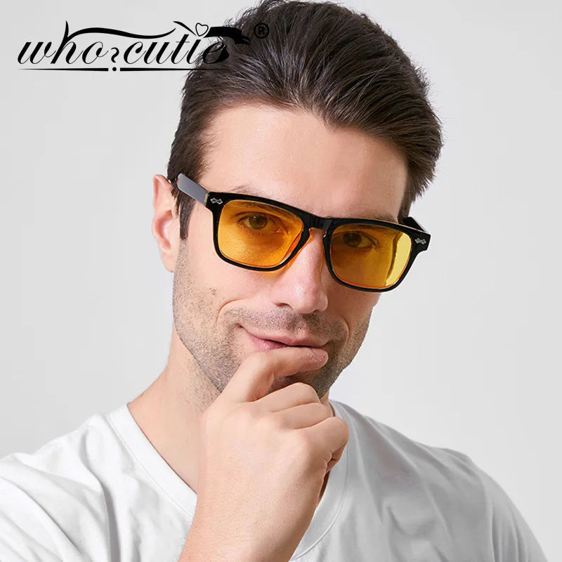 Classic Square Sunglasses Men Women Brand Design Rivet Frame Yellow Night Vision Anti-glare