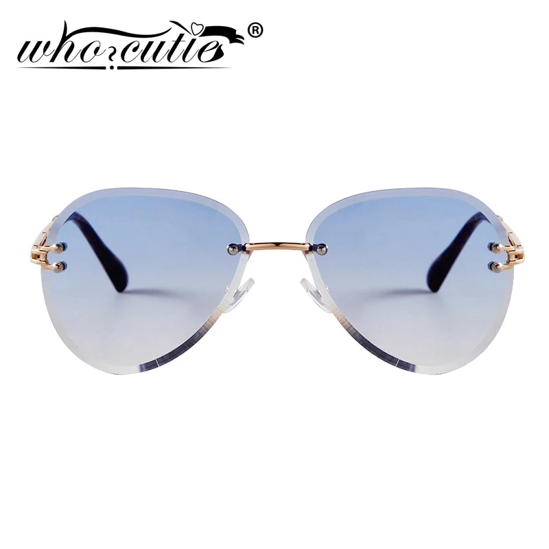 Fashion Blue Rimless Sunglasses Brand Design UV400 Luxury Aviation Sun Glasses Cutting Lens Gradient Shades