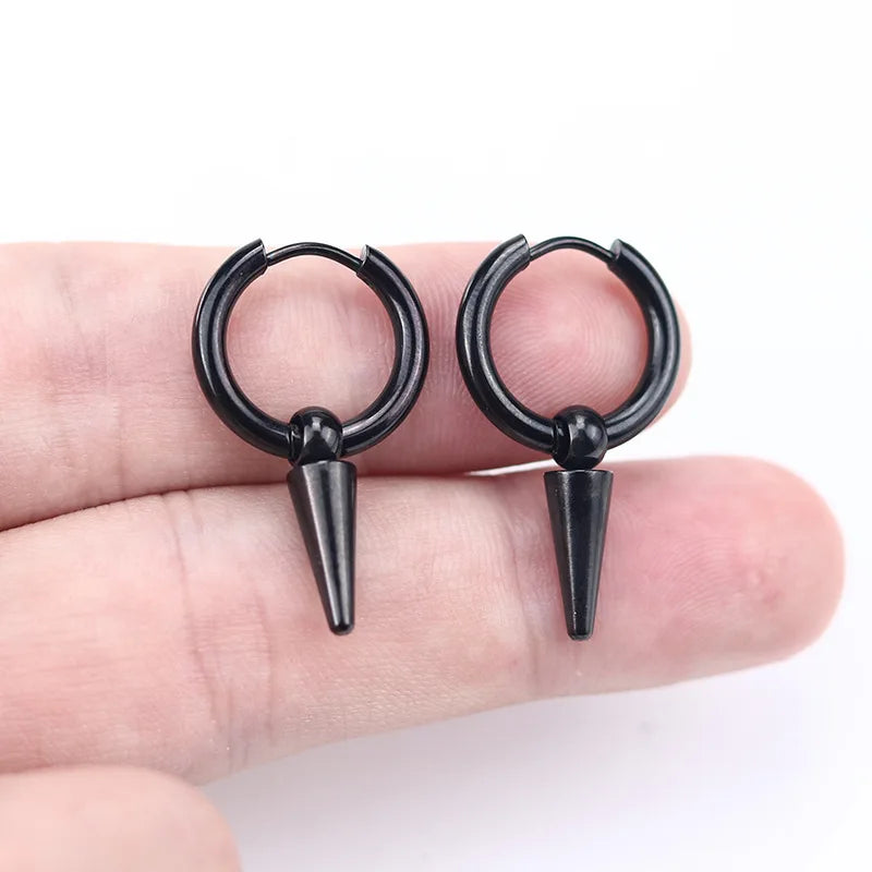 Rock Cone Pendant Hoop Earrings Female Male Stainless Steel Jewelry