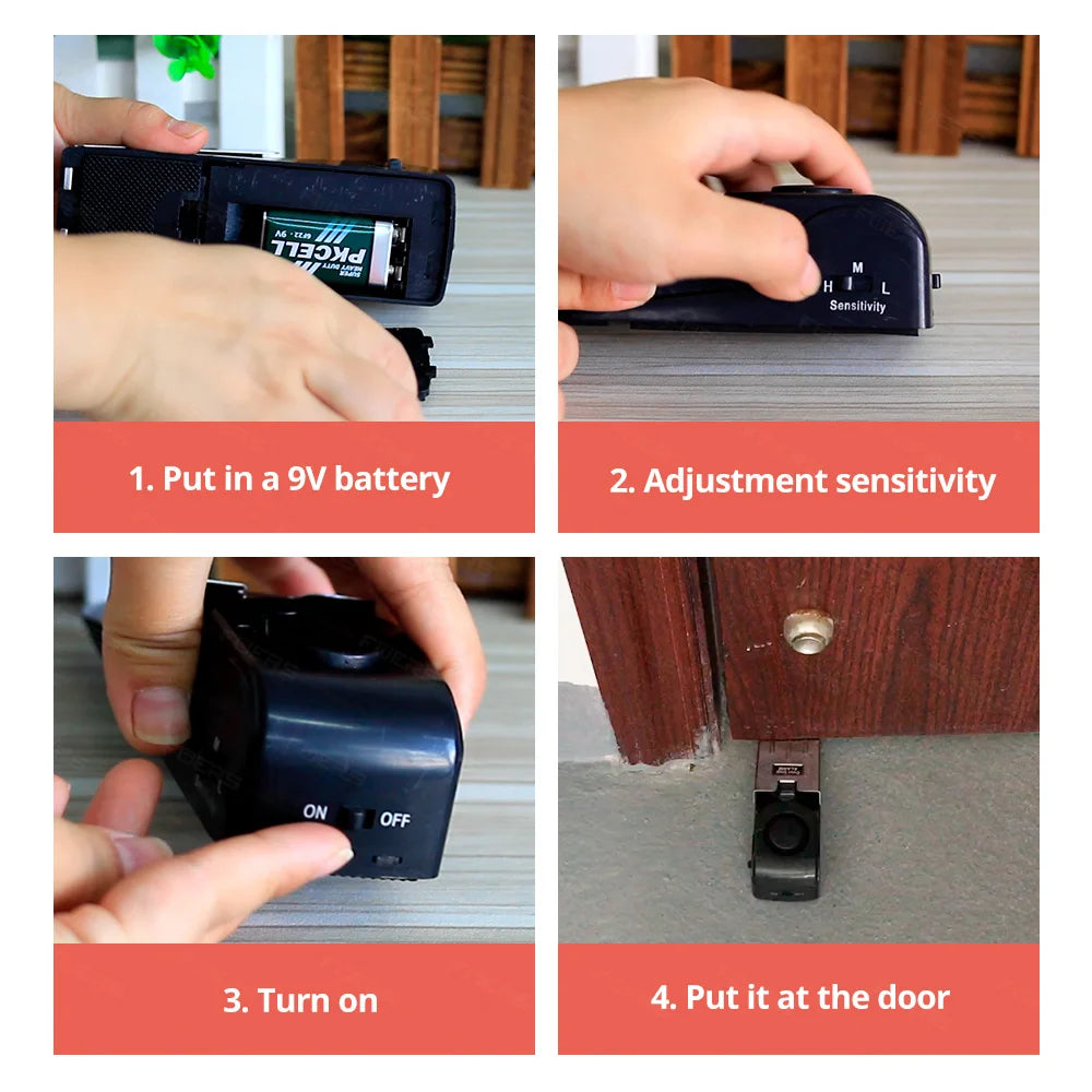 FUERS Wireless Door Stop Alarm System 125dB Loud Home Security Anti-Theft Door Block System Portable Doorstop Preasure Alarm