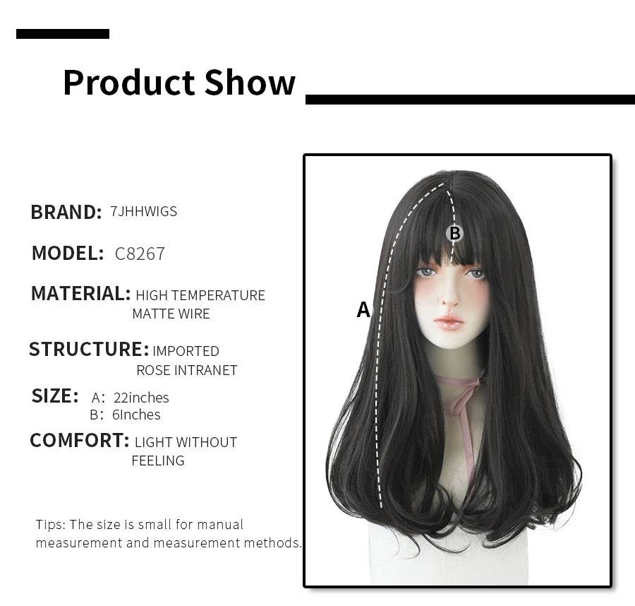 Long Wavy Synthetic Black Wigs For Women With Fringe Fashion Heat Resistant Mid-Length Daily Straight Light Brown Hair