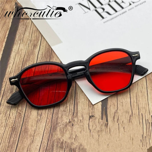 Fashion Square Sunglasses Luxury Yellow Red Sun Glasses Vintage Decor Rivets Round Driver Shades Eyewear UV400 Ladies