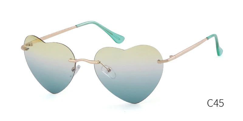 Fashion Red Heart Shaped Rimless Sunglasses Brand Design Frameless Colorful Sun Glasses Shades UV400