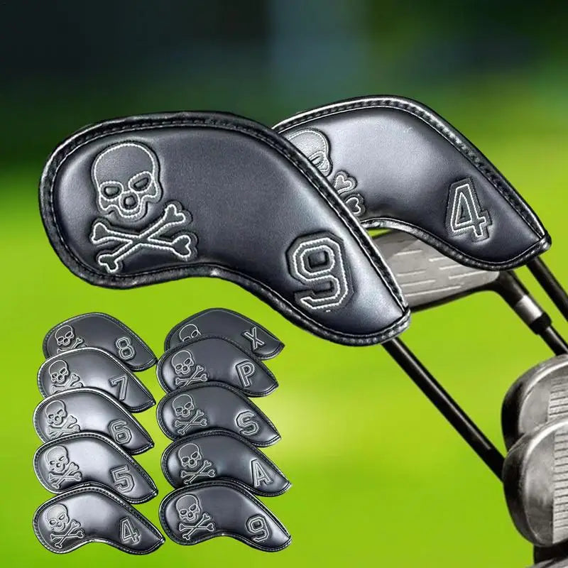 10 PCS Golf Clubs Iron Head Covers Fur Lining PU Skulls Golfs Putter Protector Cover 4/5/6/7/8/9/P/S/A/X Golf Club Headcover