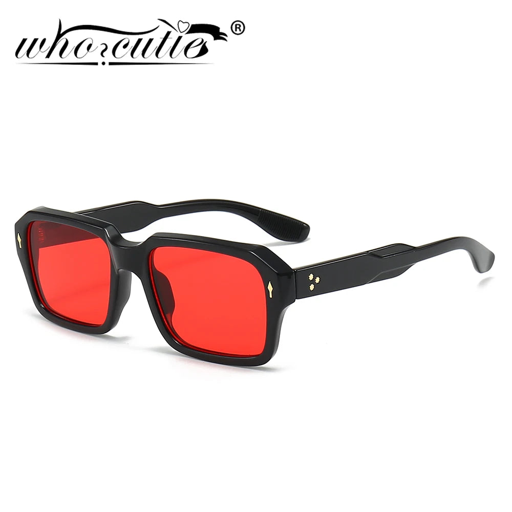 New Trendy Square Red Sunglasses Brand Designer Rivets Shades Eyewear Rectangle Sun Glasses UV400