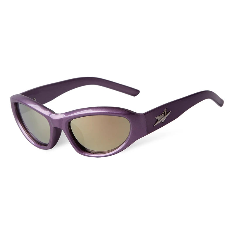 Purple Mirror Sunglasses Brand Rectangle Trendy Sport Cycling Shades Eyewear Star Rivets Sun Glasses