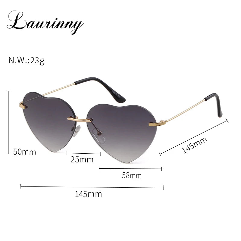 Fashion Red Heart Shaped Rimless Sunglasses Brand Design Frameless Colorful Sun Glasses Shades UV400