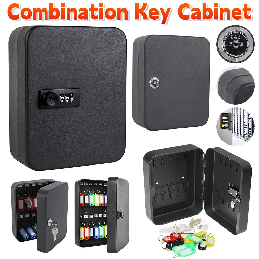 Combination Key Cabinet 20 Key Hooks Locking Key Safe Box with Code Security Lock Wall Mount Keys Storage Box Safe Deposit Box