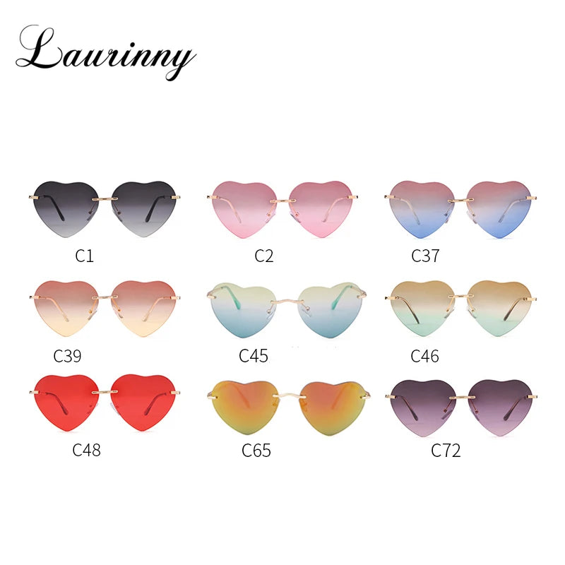 Fashion Red Heart Shaped Rimless Sunglasses Brand Design Frameless Colorful Sun Glasses Shades UV400