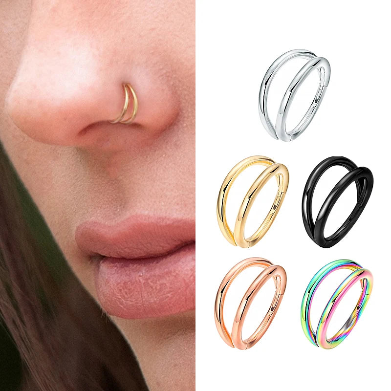 Nose Rings Hoops Double Septum Rings Cartilage Hoop for Women and Men