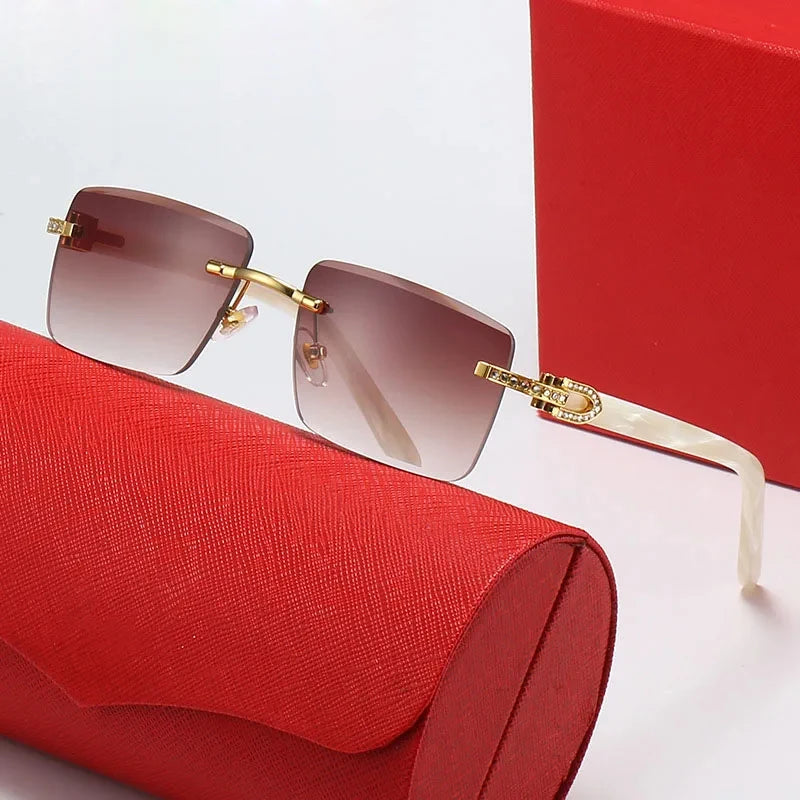 Vintage Square Sunglasses Luxury Brand Designer Frame Rimless Rectangle Sun Glasses Retro Shades