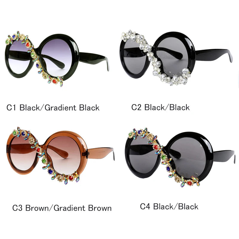 Big Frame Round Sunglasses With Stone Luxury Designer Diamond Sun Glasses