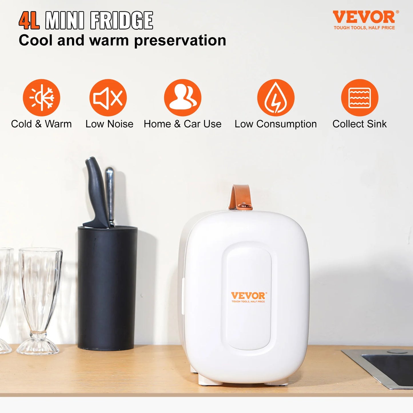 VEVOR 4L Mini Desk Fridge Car Refrigeration Keep Cooler Portable Cosmetics Warm Heat Mask Beverage for Household Dormitory Home