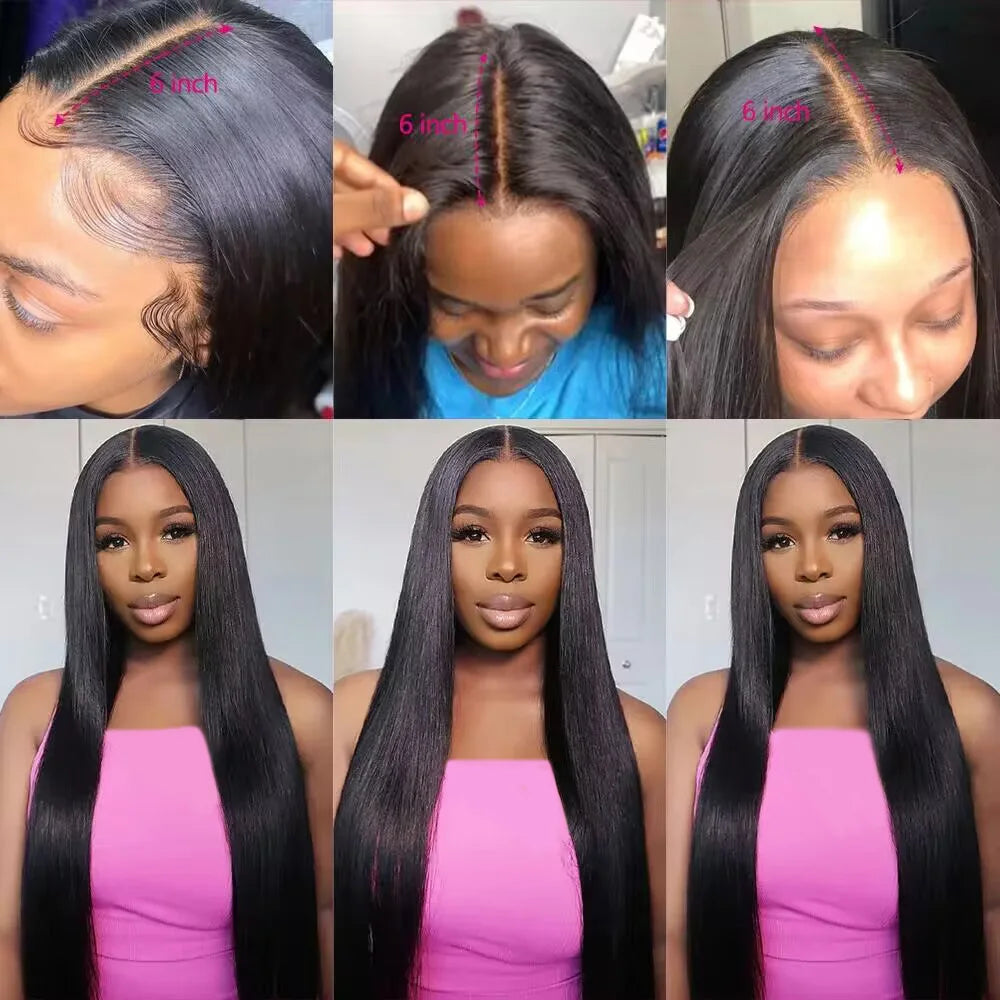 Queenlike 30inch Straight Human Hair Bundles With Closure Brazilian Raw Hair Weave Bundles With 2x6 Deep Kim Closure and Bundles