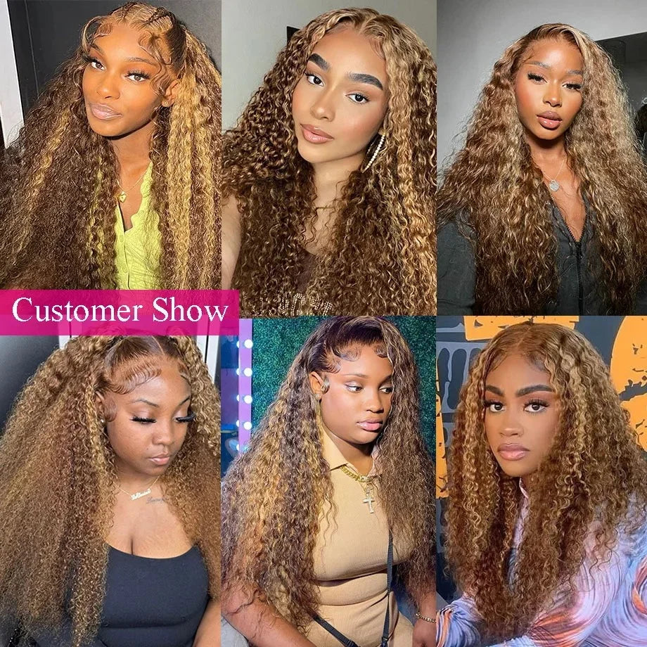 40 Inch Highlight Honey Brown Curly Lace Front Human Hair Wigs 13x6 Ombre Colored 13x4 Deep Wave Lace Frontal Wig 200 Density