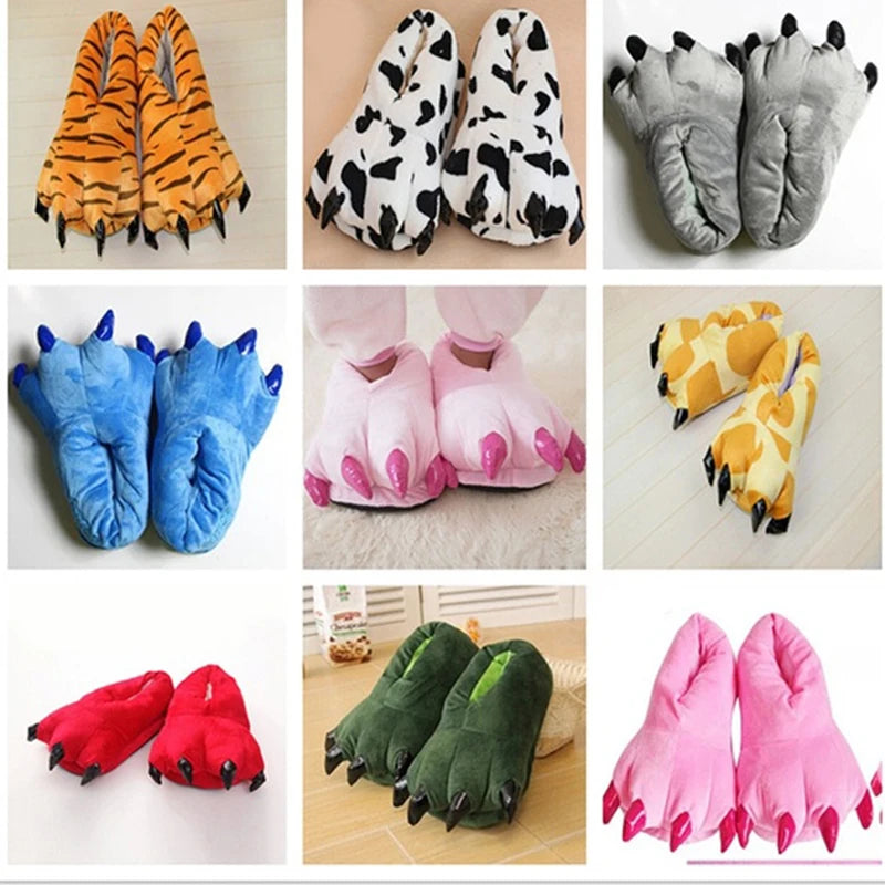 Warm Soft Indoor Floor Slippers Women Men Shoes Paw Funny Animal Christmas Monster Dinosaur Claw Plush Home