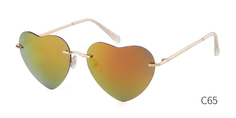 Fashion Red Heart Shaped Rimless Sunglasses Brand Design Frameless Colorful Sun Glasses Shades UV400