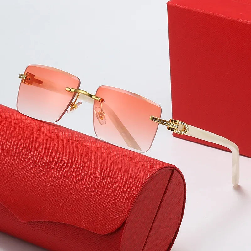 Vintage Square Sunglasses Luxury Brand Designer Frame Rimless Rectangle Sun Glasses Retro Shades