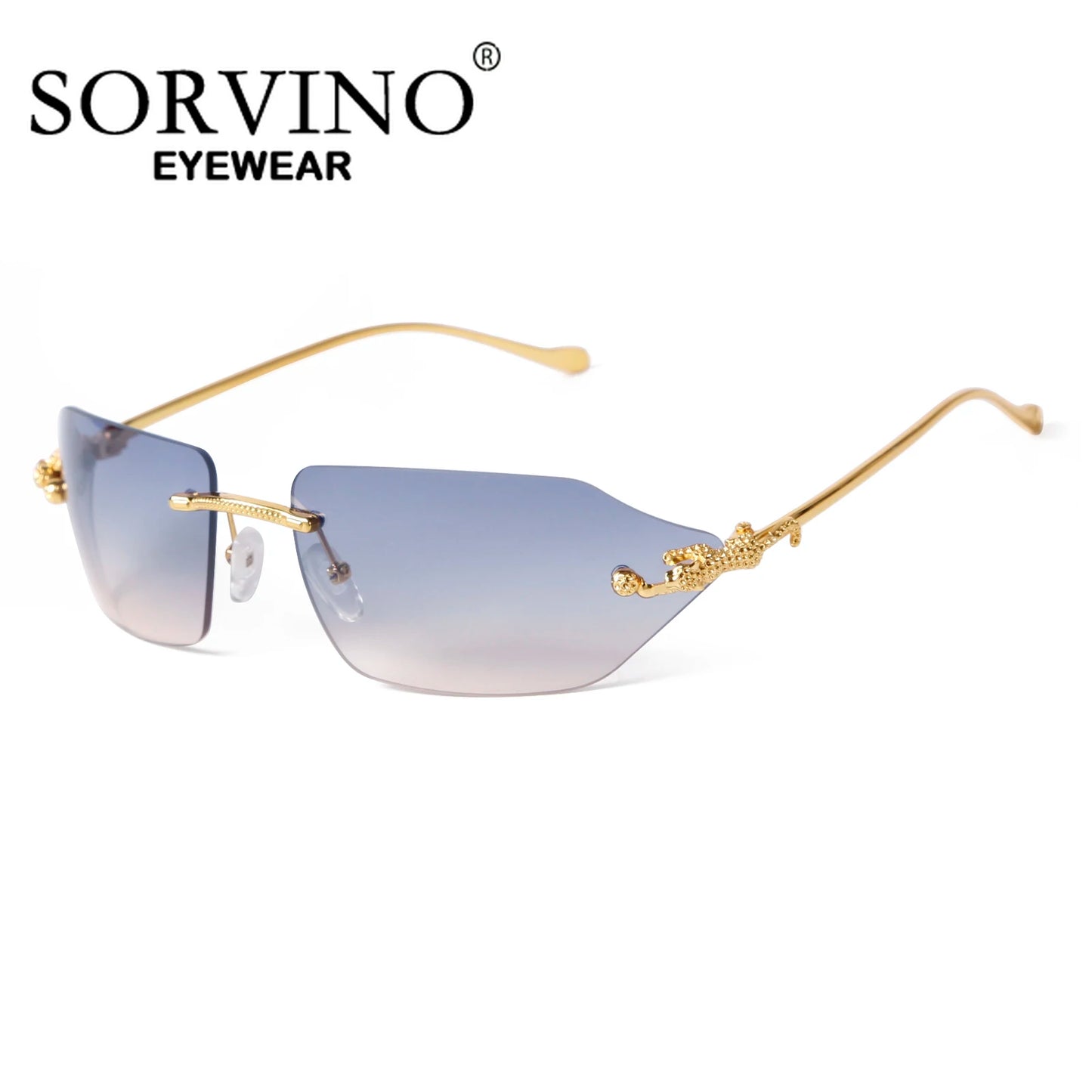 Retro Leopard Sunglasses For Women Men Metal Gold Polygon Rimless Gradient Brand Fashion Glasses UV400