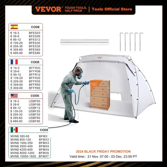 VEVOR Portable Paint Booth Shelter 7.5x5.2x5.2/10x7x6ft Foldable Spray Painting Tent for Furniture Craft Project DIY Hobby Tool