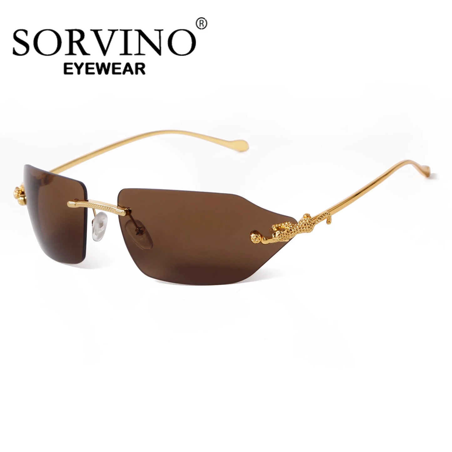 Retro Leopard Sunglasses For Women Men Metal Gold Polygon Rimless Gradient Brand Fashion Glasses UV400