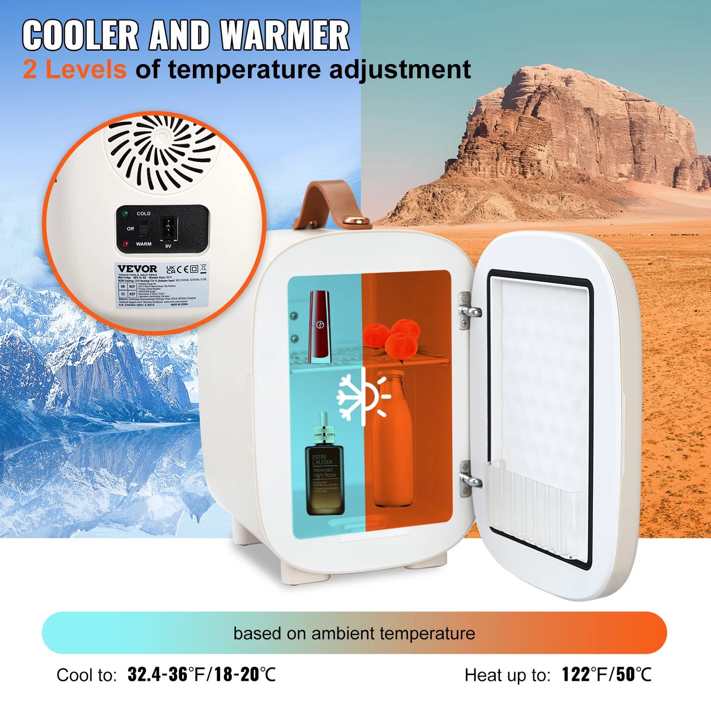 VEVOR 4L Mini Desk Fridge Car Refrigeration Keep Cooler Portable Cosmetics Warm Heat Mask Beverage for Household Dormitory Home