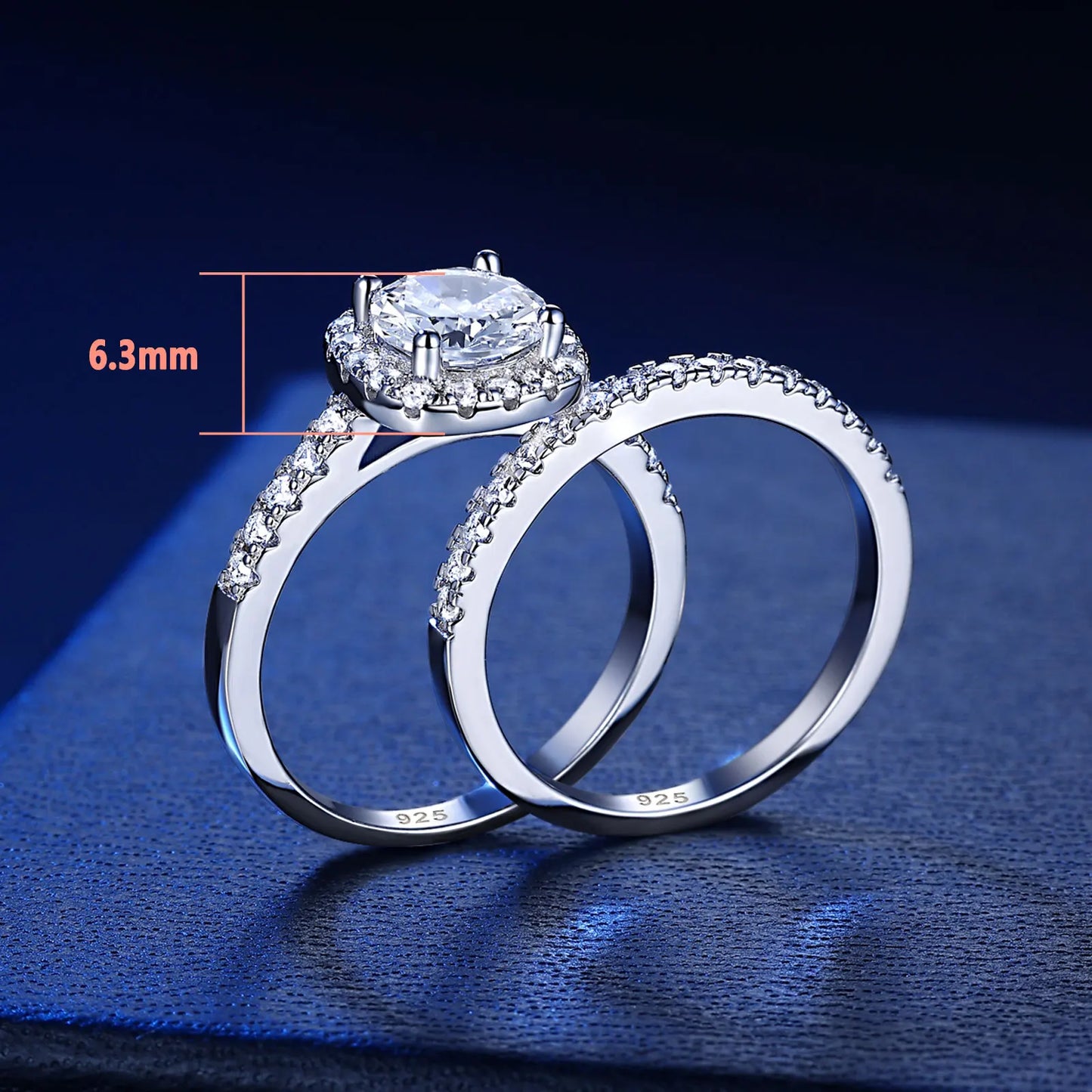 925 Silver Engagement Rings Set for Women Ring Brilliant Halo Round Cut Cubic Zircon Luxury Wedding Jewelry