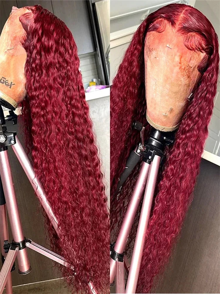 Deep Wave 99J Burgundy 13x4 Lace Frontal Wig 100% Human Hair 13x6 Curly 30 Inch HD Lace Front Wigs Brazilian Red Wine Water Wave